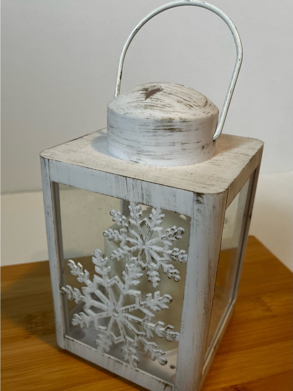 Rustic White Washed Snowflake Decorative Lantern - Picture 3 of 6